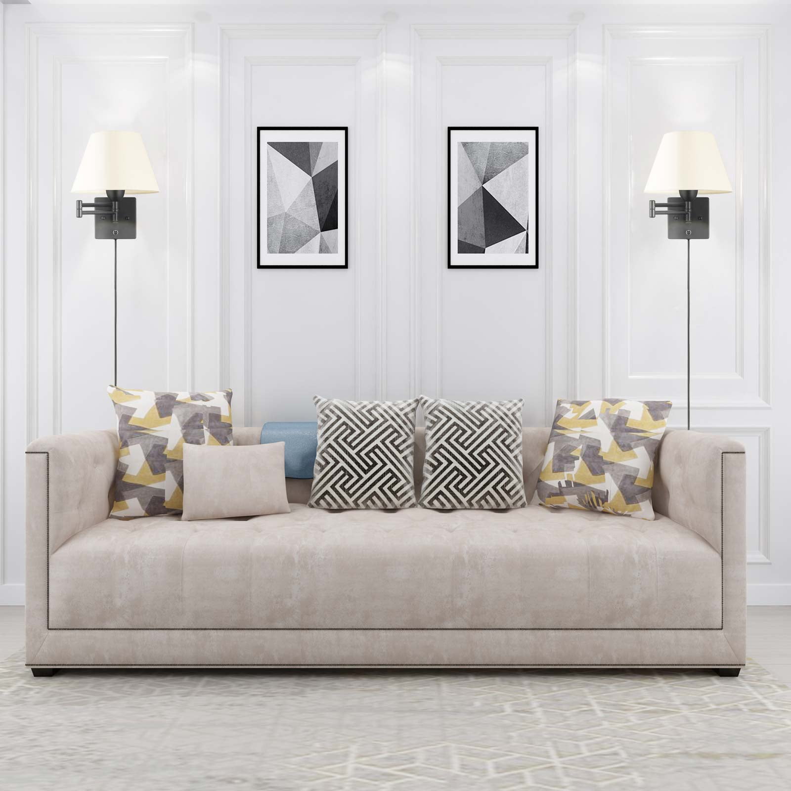 Swing Arm Wall Lamp Plug-in Cord Home Decorators Simplicity Wall Sconce, Ivory Fabric Shade, with On/Off Switch E26 Base 2-Light Bedroom Wall Lights Fixtures, Bedside Reading Lamp