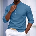thumbnail image 5 of Mifsaly Mens Henley Shirts Long Sleeve Band Collar Button Down Tops Lightweight Casual Classic Fit office Vacation Outfits Blue,XXL, 5 of 8