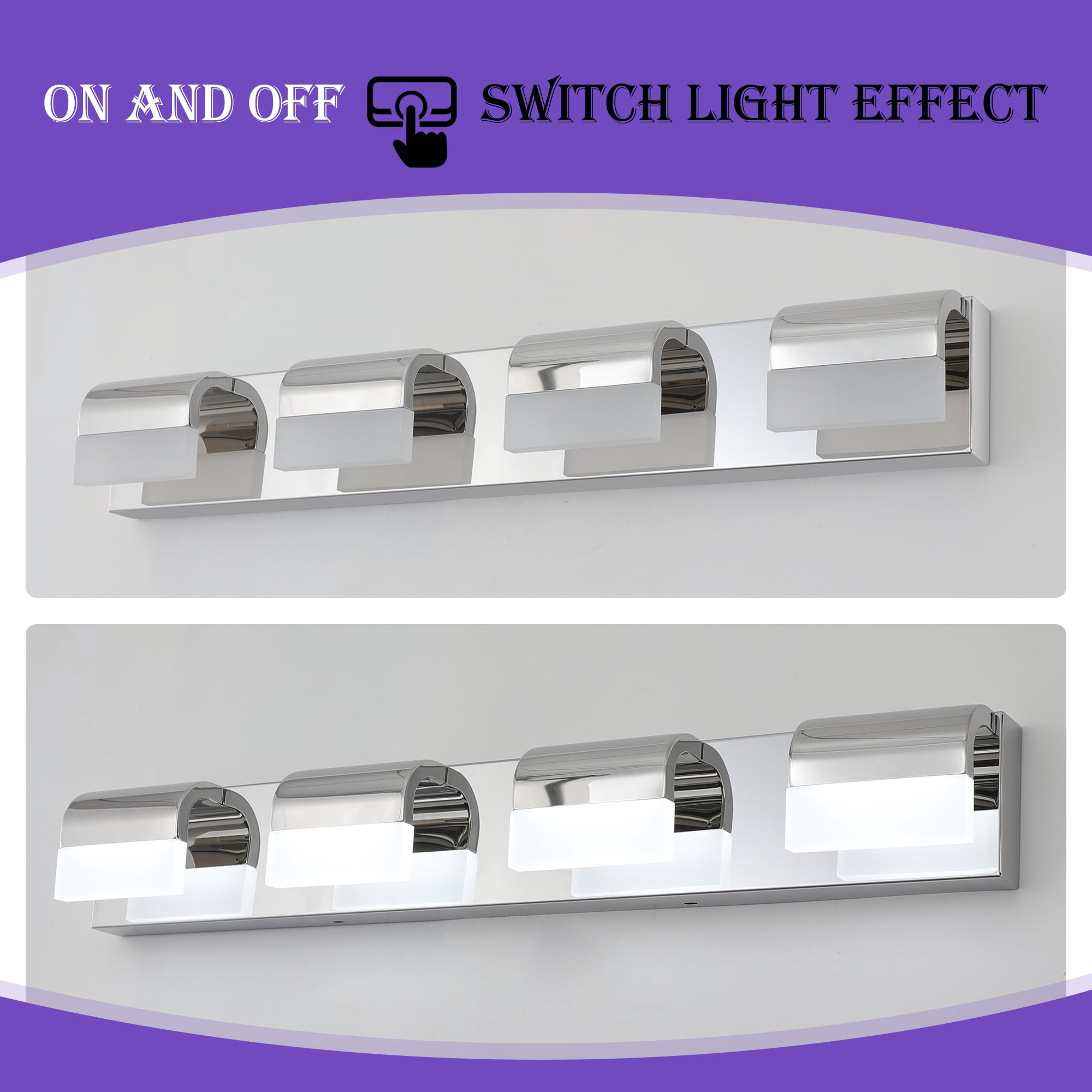 GCGAFUL 30 in. 4-Light Modern Chrome LED Vanity Light Bar with Acrylic Shades for Mirror, Shower, and Bathroom Decor