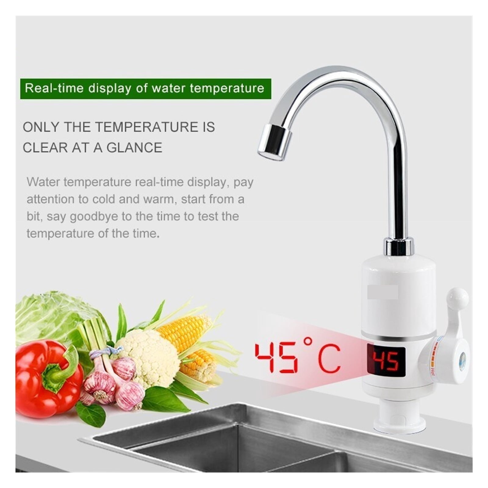Instant Hot Water Heater Tap Fast Instantaneous Thermostat For Water Heater Electrical Faucet Temperature Display - Easy DIY Install