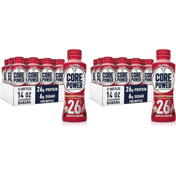 Core Power fairlife Core Power High Protein Milk Shake, Strawberry Banana, 14 Fl Oz (Pack of 12) Pack of 2