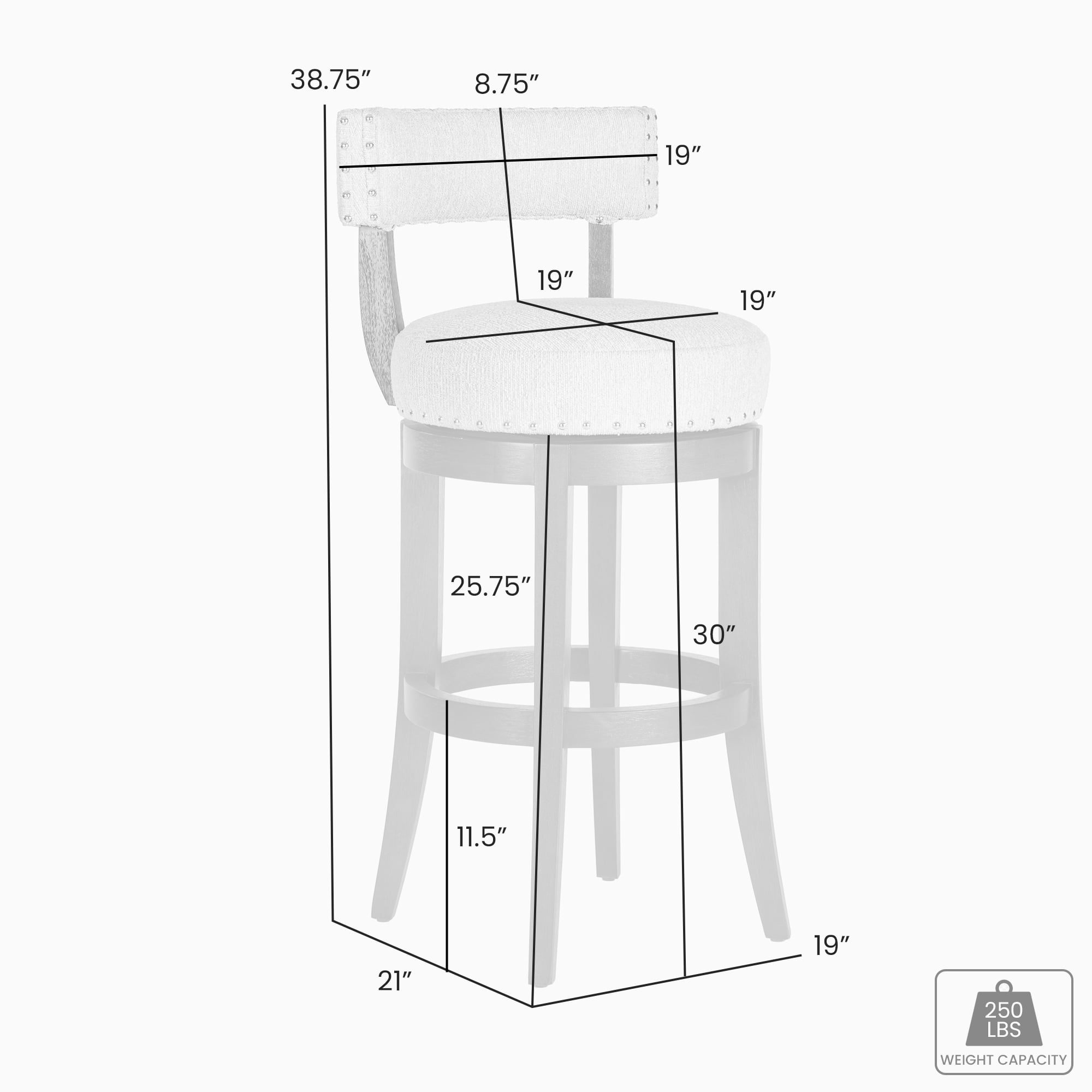 Mystic Solid Wood Upholstered 30" Bar Height Swivel Barstool with Ancient Stone Fabric Seat - Set of 2
