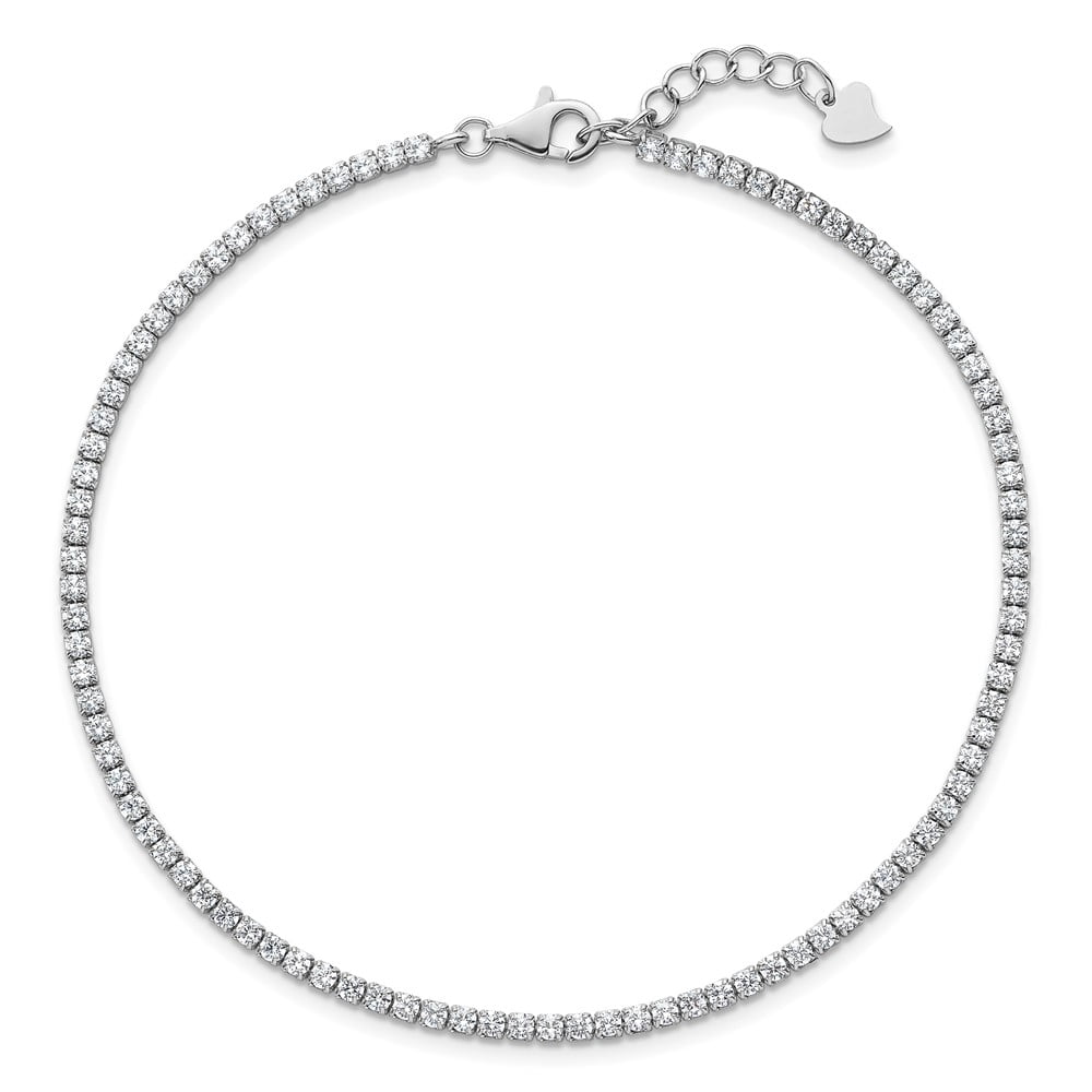 Sterling Silver Rhodium-plated 2mm CZ 9 inch Plus 0.75 inch Extender - Total 9.75inch Anklet