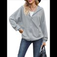 thumbnail image 2 of Sudadera con Capucha y Cremallera para Mujer, de Larga, Informal, de Gran Tamaño, con Bolsillos. Azul Gris XL, 2 of 10