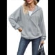 thumbnail image 2 of Sudadera con Capucha y Cremallera para Mujer, de Larga, Informal, de Gran Tamaño, con Bolsillos. Azul Gris XXL, 2 of 10