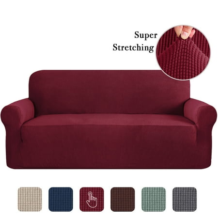 High Stretch Sofa Cover 1 Piece Machine Washable Spandex Jacquard Checked Pattern Fabric (Sofa,