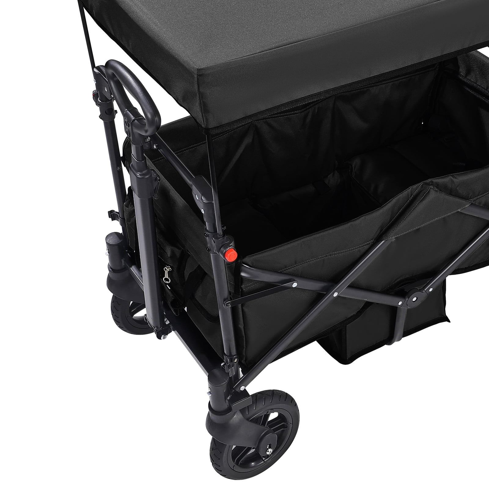 Wagon Stroller for 2 Kids, Push Pull Quad Collapsible Stroller with Adjustable Handle, Encircling Harness Removable Canopy, 4 Wheels with Brakes, Mutifunction Tandem Stroller for Camping Black