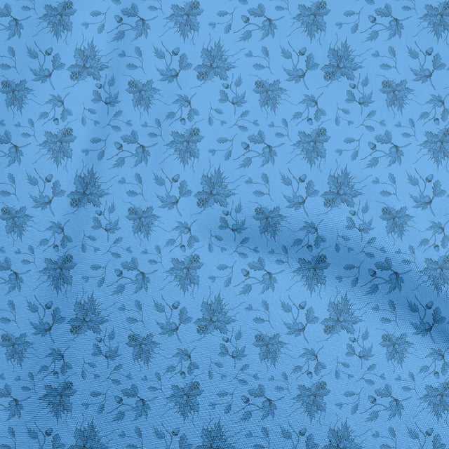 oneOone Polyester Spandex Medium Blue Fabric Autumn Leaves Craft Projects Decor Fabric Printed By The Yard 56 Inch Wide
