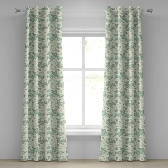 Ambesonne Art Nouveau Grommet Curtain, Soft Spring Wings, 50" x 96", Pale Almond Green Cream