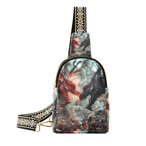 Two Dragon with Fire in Forest Sling Backpack Crossbody Shoulder Bags Waist Packs Multipurpose Men Women Chest Bag for Travel Hiking Sports