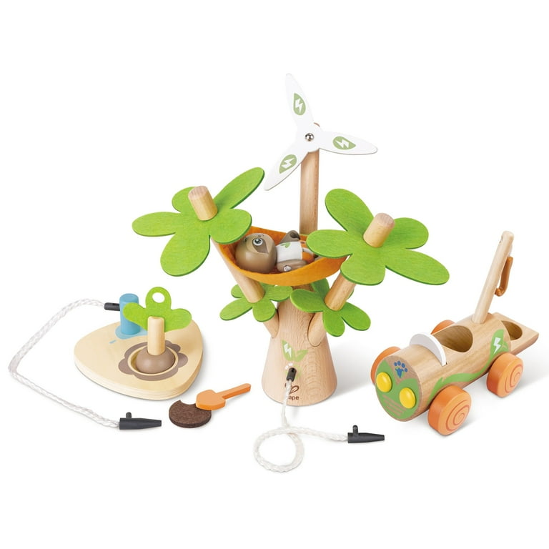 Hape: Tree Planting E-Car - 10pc Wooden Toy Set, Electric Wind
