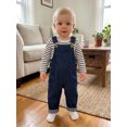 thumbnail image 4 of RUINIXCW Baby Outfit, Long Sleeve Crew Neck Stripes Romper with Denim Overall Pants Fall Outfit Clothing Set, 4 of 9