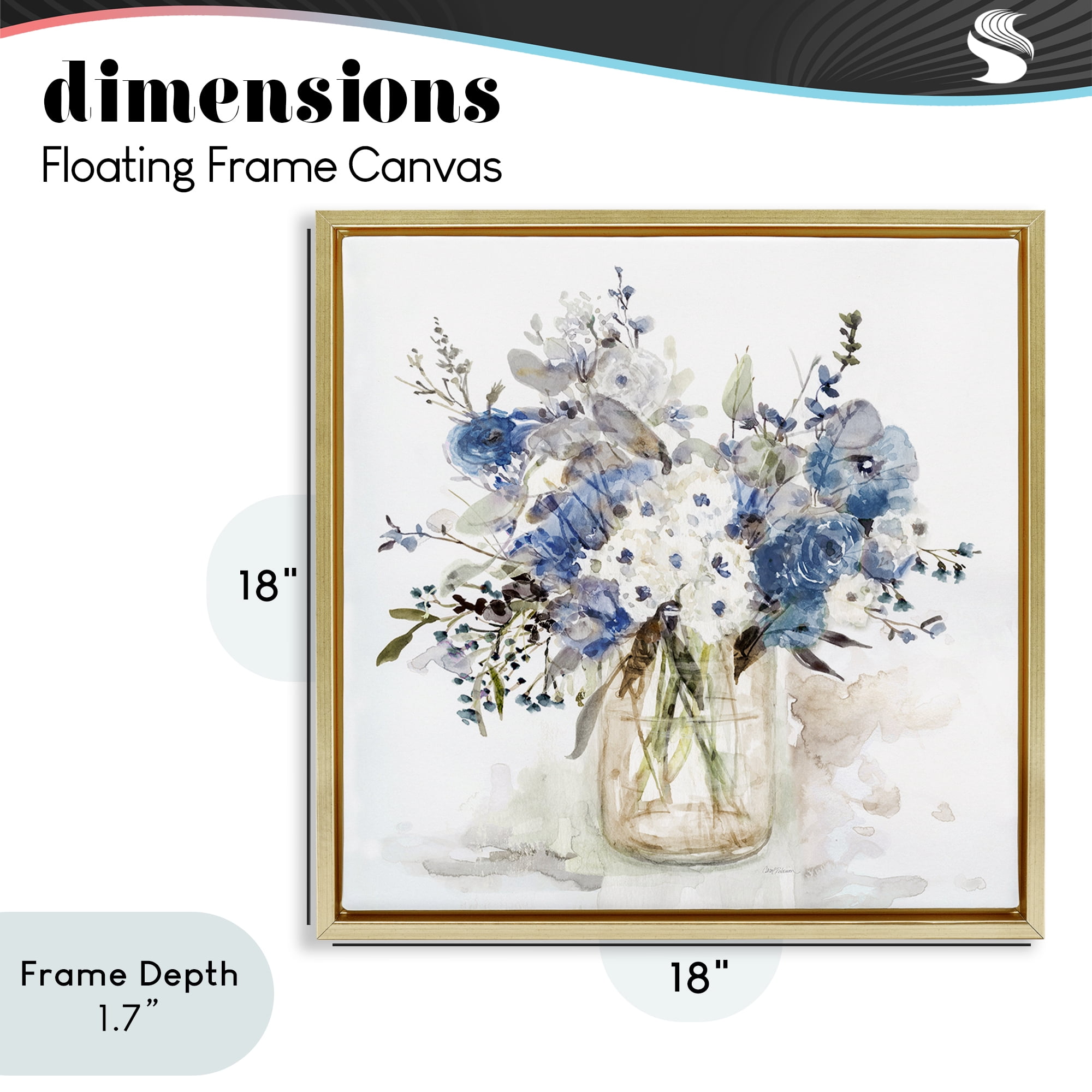 Stupell Industries Blue & White Spring Flowers Gold Framed Floater Canvas Wall Art, design by Carol Robinson