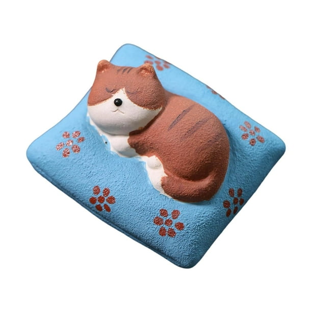 Figura de gato durmiendo, mascota de té de gato, Feng Shui, decoración del hogar, regalo, estatua de gatito, juego de té almohada azul