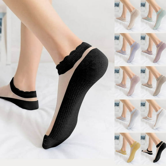 QLEICOM No Show Socks Womens,Socks for Women,5 Pairs Women's No-Show Socks Solid Colors with Sheer Crystal Toe and Sole Breathable Low Cut Socks Ideal for Summer and Everyday Use Purple