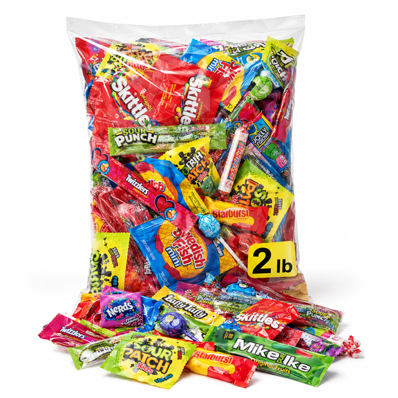 Assorted Candy Mix, 2 lb Individually Wrapped Sweet & Chewy Candy Variety Pack for Home Snack Bowls, Office Desk Treats, School Rewards & Everyday Snacking