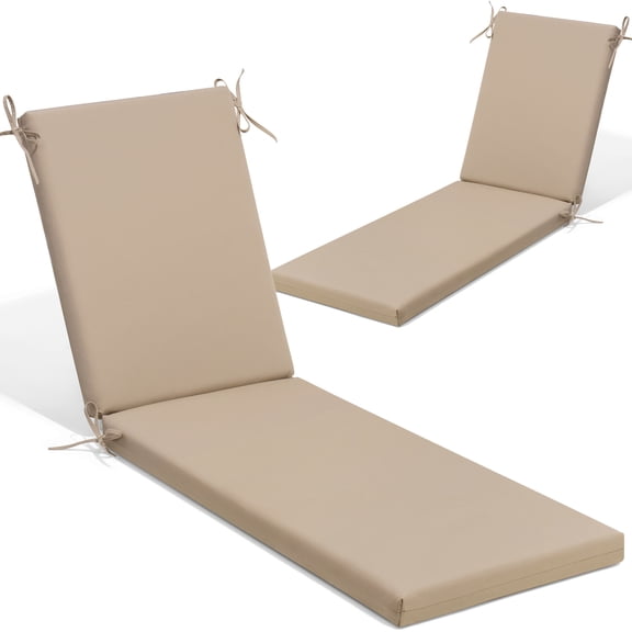 Crestlive Products Set of 2 Outdoor Chaise Lounge Cushion, Waterproof Recliner Cushion 72" x 21", Beige