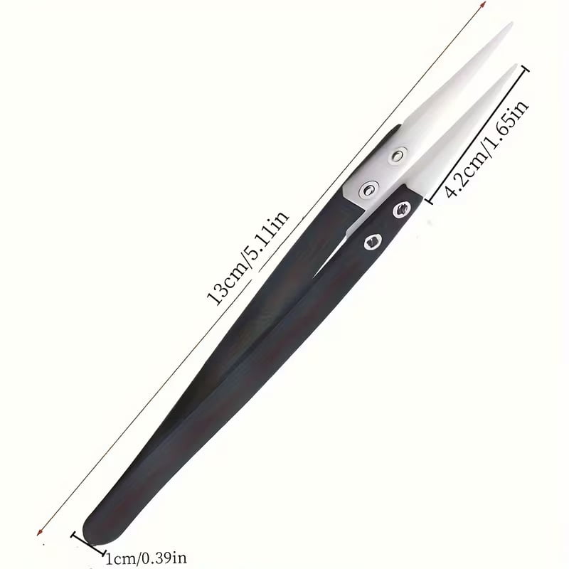 3-Piece High-Temperature Resistant Ceramic Tweezers Set - Anti-Static Insulated Stainless Steel with Protective Sheath, Ergonomic Design for Safe and Precise Handling, Black & White Options