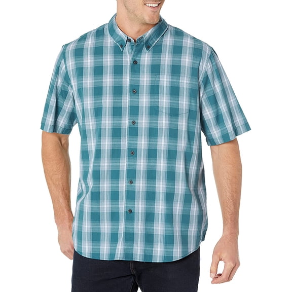 Wrangler Authentics Men's Short Sleeve Classic Plaid Shirt, Brittany Blue Plaid, X-Large