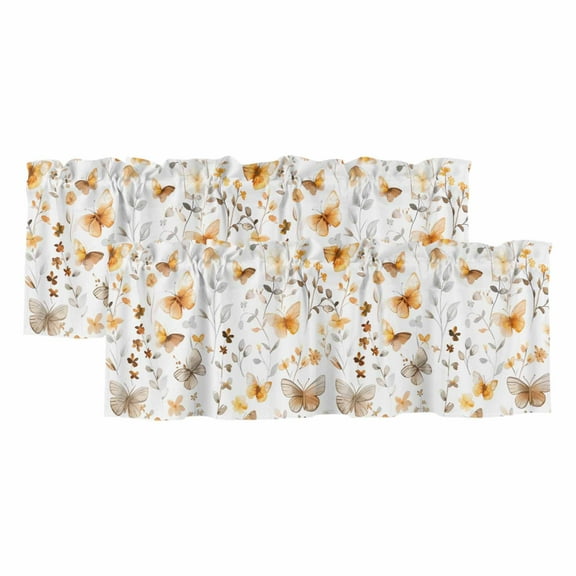 2 Pack Vintage Butterflies Valance for Window Flowers Plant Floral Leaves Farmhouse Kitchen Valance Rod Pocket Short Curtain Topper Decorative Window Treatment for Living Room Bedroom 42"x18"
