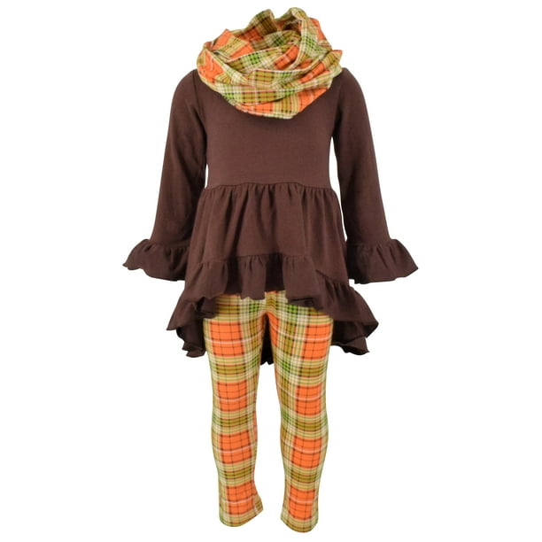 Girls 3 Piece Fall Colors Thanksgiving Legging Set 5 Walmart Com