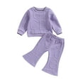 thumbnail image 1 of Kids Toddler Girl Fall Clothes Solid Letter Pattern Print Crew Neck Pullovers Long Sleeve Sweatshirts Flare Pants 2Pcs Set, 1 of 8