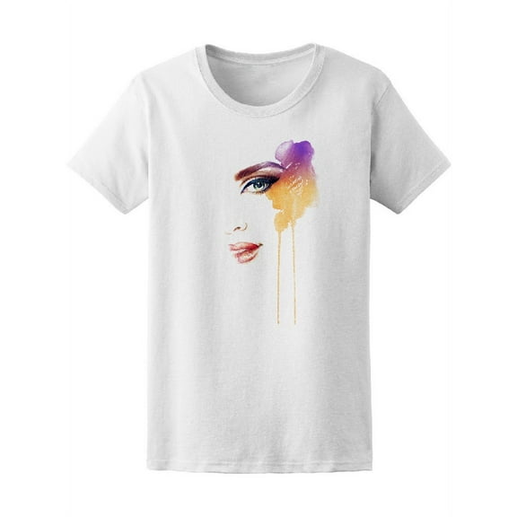 Beautiful Woman Face Watercolor  T-Shirt Women -Image by Shutterstock, Female Large