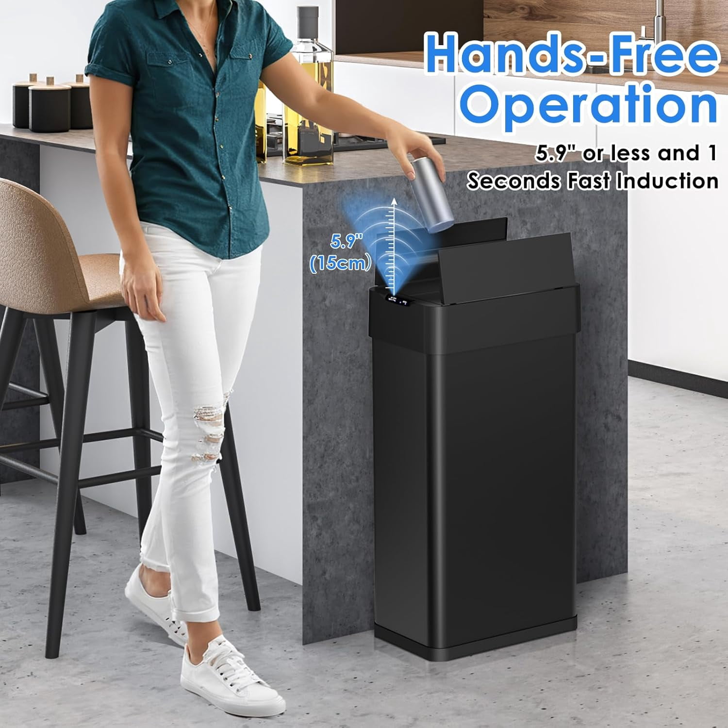 LAZY BUDDY 21 Gal Motion Sensor Trash Can 80L Stainless Steel Motion Sensor Garbage Bin, Touchless Brushed Wastebasket, W/Butterfly Black Smart Waste Bin