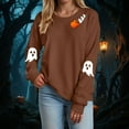 thumbnail image 2 of mgoYE Halloween Tee Shirts for Women Long Sleeve Crewneck Casual Dressy Tops Funny Graphic Halloween Costumes Fall Fashion Outfits(Brown,2XL), 2 of 5