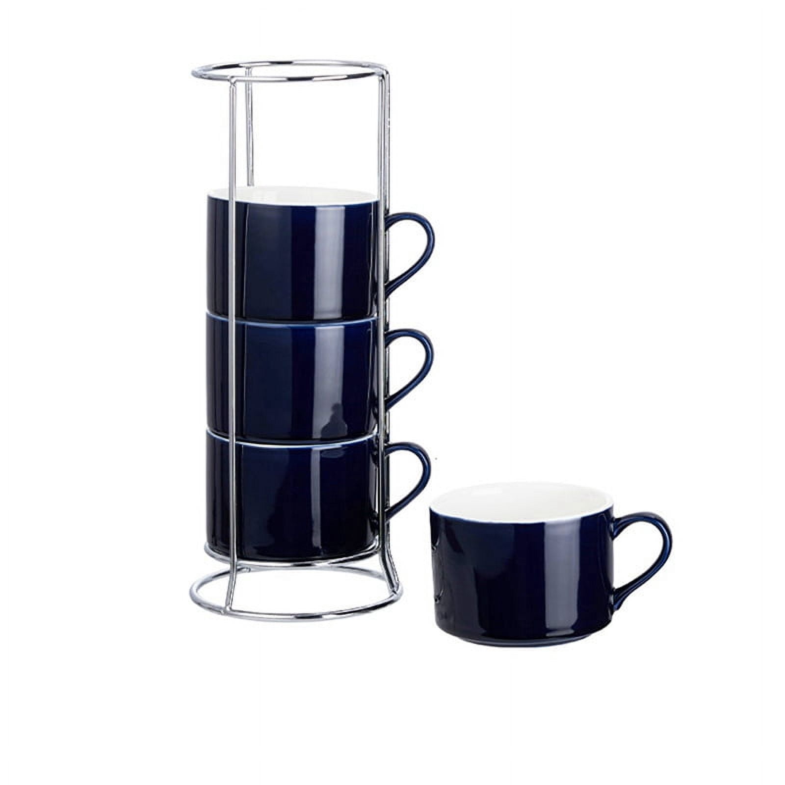 Porcelain Stackable Cappuccino Cups with Saucers and Metal Stand, Espresso Cups for Latte Coffee Cafe,Specialty Coffee B