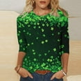 thumbnail image 2 of St Patrick's Day T Shirt for Womens Green Leaf Print Irish 3/4 Sleeve Loose Pullover Tops, 2 of 5