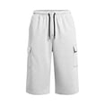 thumbnail image 6 of Men's Workout Pants Drawstring Pockets Solid Color Elastic Waist Drawstring Multi-Pocket Casual Sports Capris, 6 of 9
