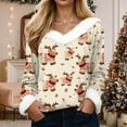 thumbnail image 2 of zaveiop Women's V-Neck Snowman Print Long Sleeve Sweater Cute Christmas Holiday Pullover with Faux Fur Trim (Beige, 4XL), 2 of 8