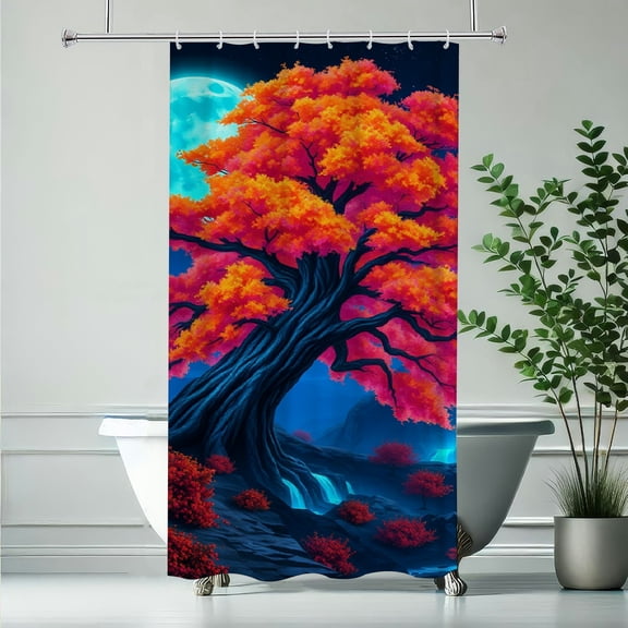 RKSupls Deer in Moonlit Forest Shower Curtain, Valentine's Day Waterproof Shower Curtain with Hooks for Home Bathtub Bathroom Decor Washable Fabric Curtains,90x180cm