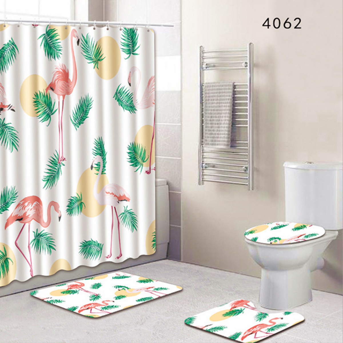4pcs Waterproof Shower Curtain Set With Hooks Shower Curtain Non Slip Pedestal Rug Lid Toilet Cover Bathroom Bath Mat Doormat Set For Home Kitchen Bathroom Decor Walmart Canada