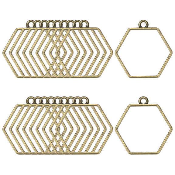 20-Pack Open Bezels for Resin, Hexagon Shape Open Back Bezel Pendants for Resin Jewelry Making/DIY Earrings Necklace, Alloy Hollow Frame Pendants [Bronze Tone]