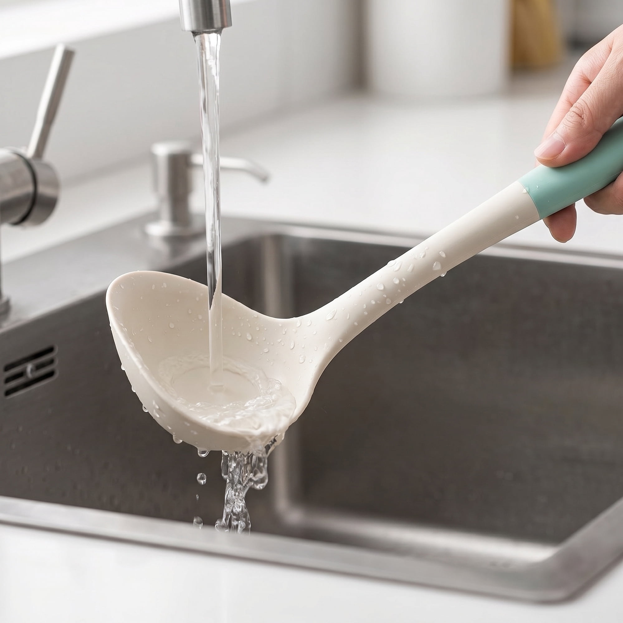 Unique Bargains Non Stick Heat Resistant Silicone Spoon Soup spoon B 11.2x3.5in