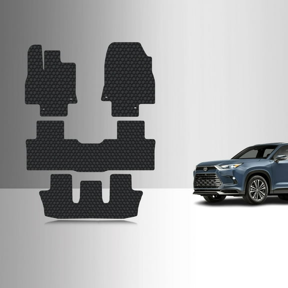 ToughPRO Front   3rd Row Mats Compatible with Toyota Grand Highlander 2024 8 Seater - All Weather Heavy Duty (Made in USA) Black Rubber