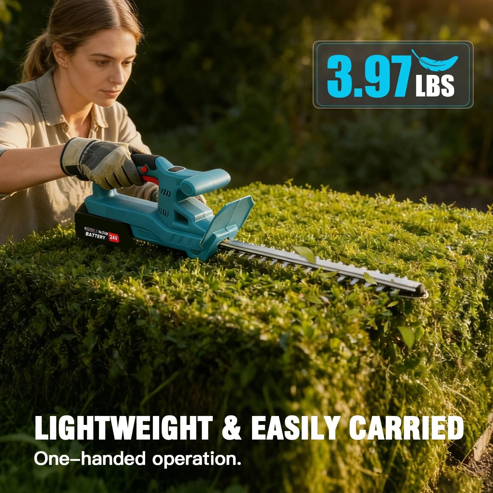 21V Cordless Hedge Trimmer, 20-Inch Dual-Action Blade, 24000 RPM Motor, 2 x 3.0Ah Batteries & Charger Included, Lightweight 3.97 lbs for Shrubs, Bushes, Yard Work