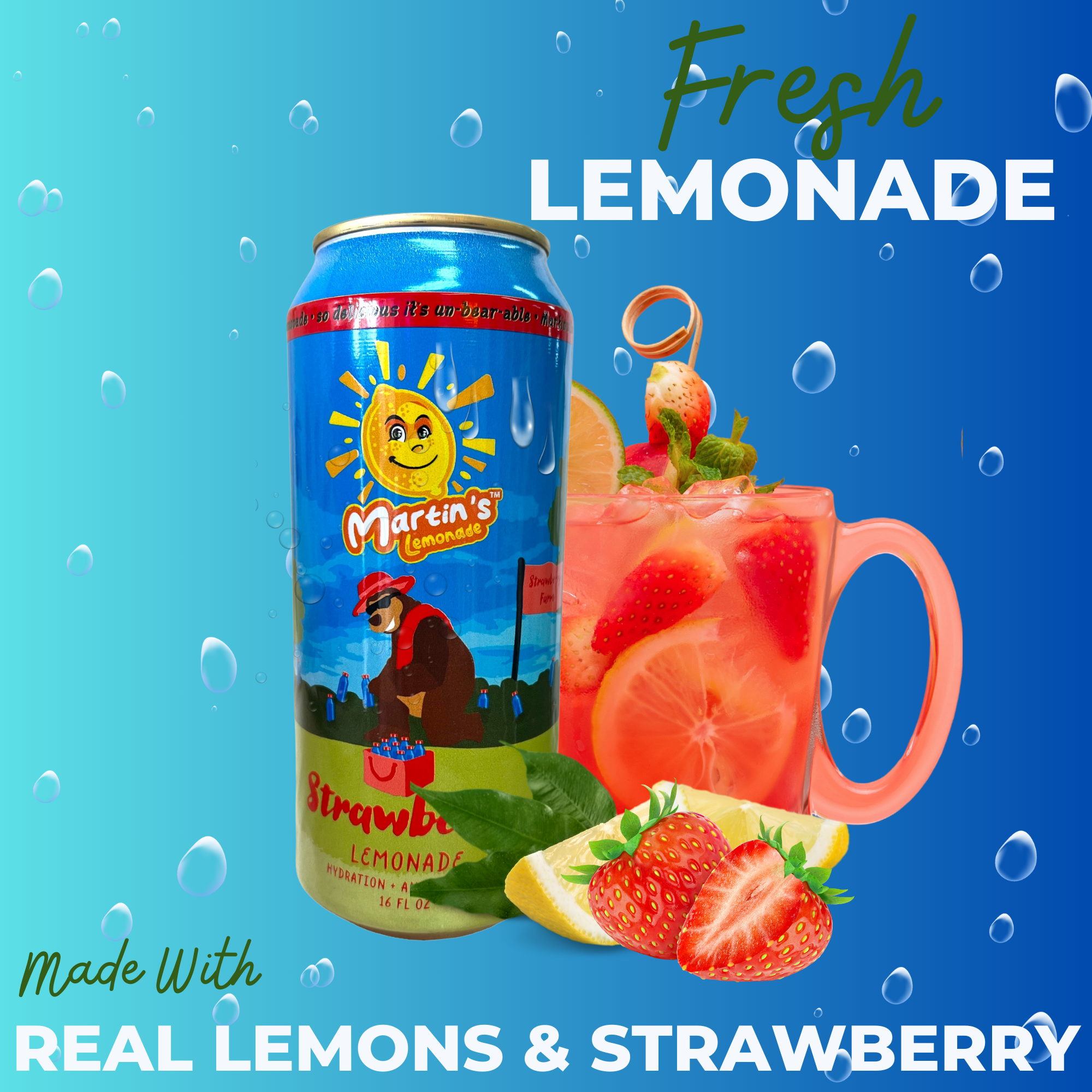Martin's Lemonade Strawberry Juice, 16 oz Can, 6 Pack