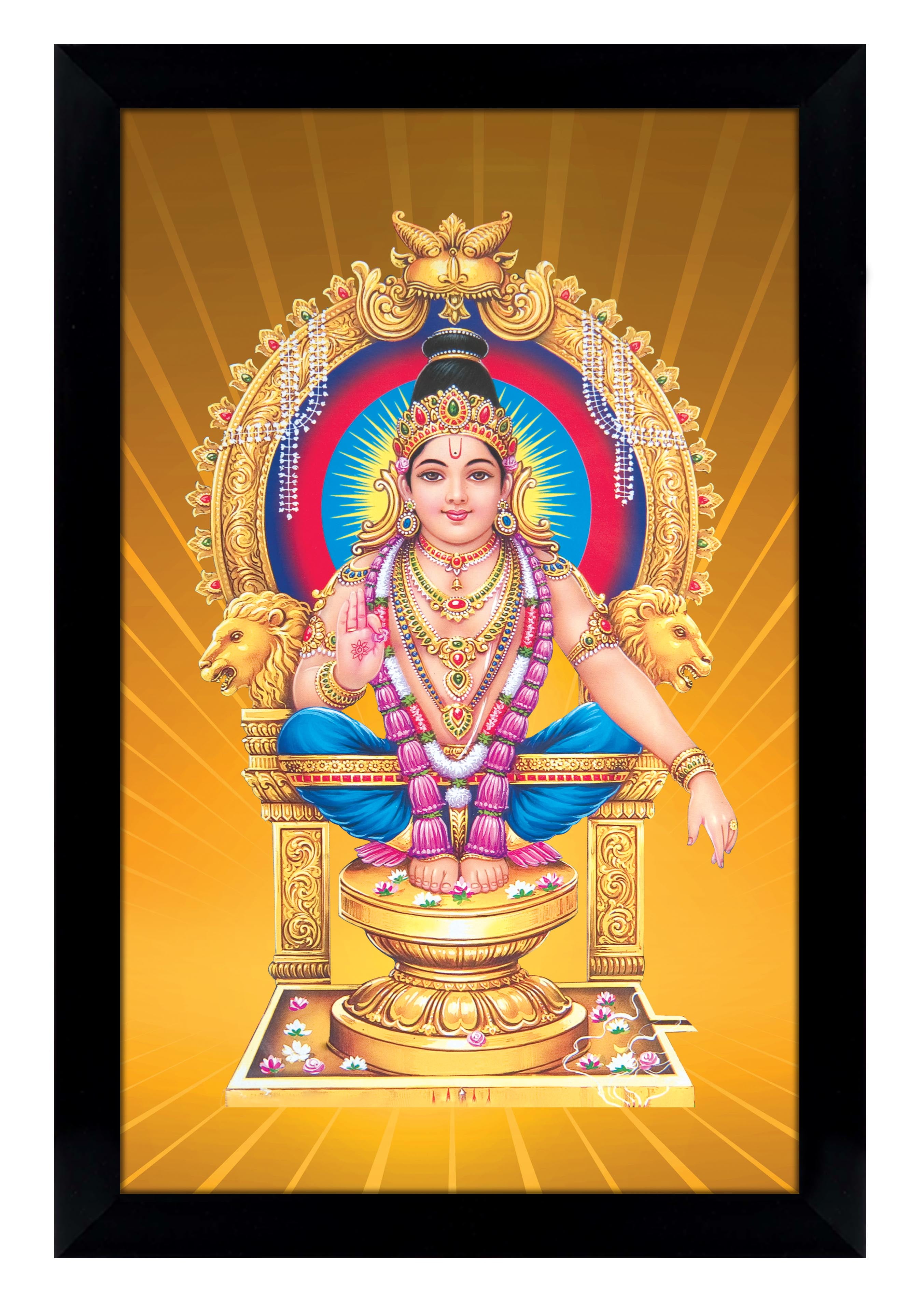 IBA Indianbeautifulart Lord Ayyappa Swamy Picture Frame Religious Poster  Black Wall Frame Deity Photo Frame Wall Decor For Home/  Office/ Temple 