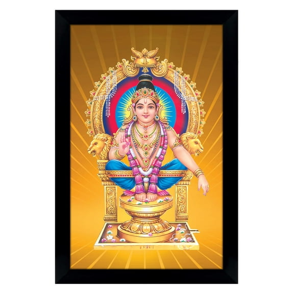IBA Indianbeautifulart Lord Ayyappa Swamy Picture Frame Religious Poster Black Wall Frame Deity Photo Frame Wall Decor For Home/ Office/ Temple