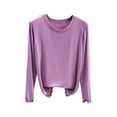 thumbnail image 2 of Uootdi Women's Long Sleeve T-Shirt Womens Bowknot Ruffled Trim Slim Fit T-Shirt Knit Irregular Gift Y2K Knit Sleep Lightweight T -Shirt Top, 2 of 3
