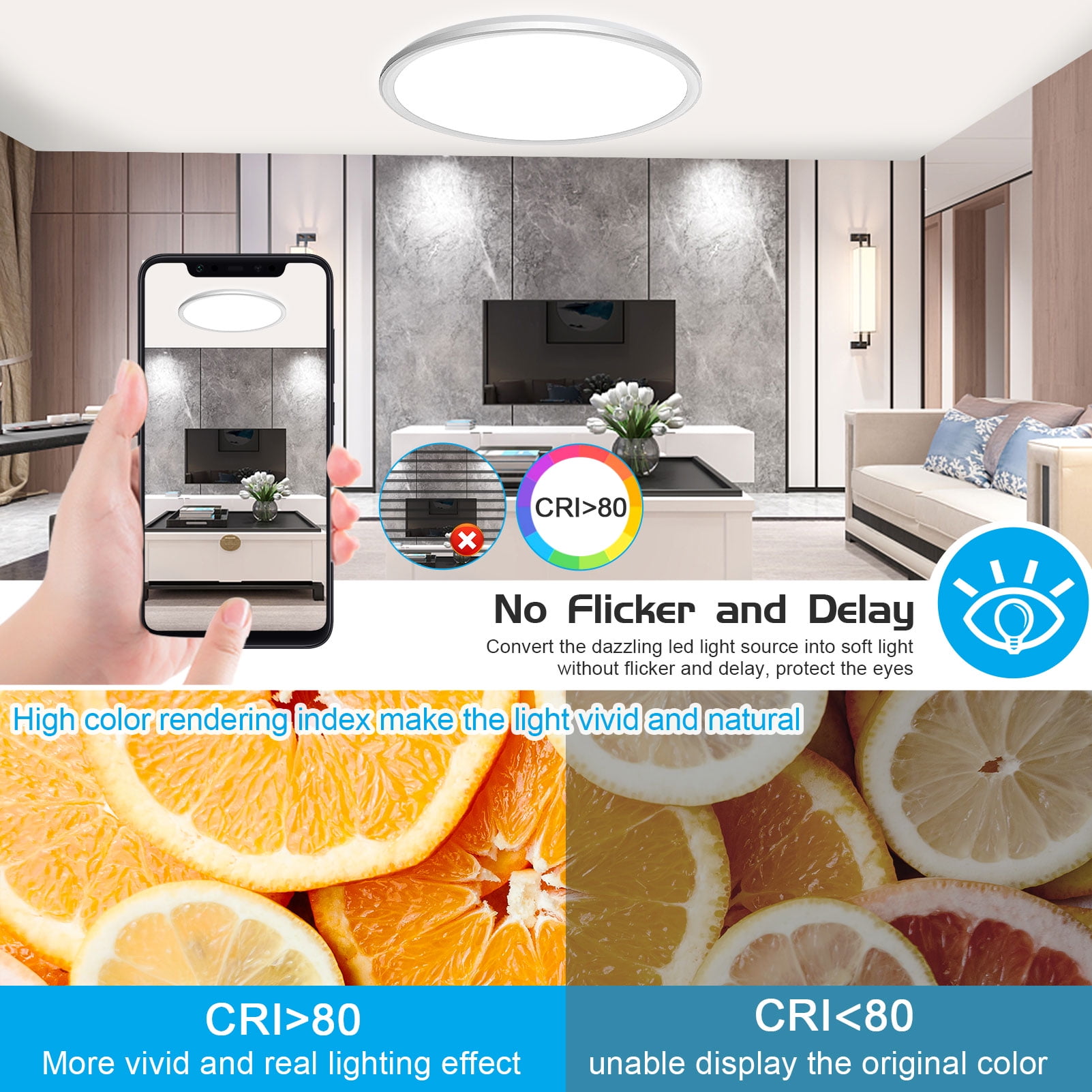 KOGYAS Flush Mount LED Ceiling Light Fixture with 3 Adjustable Color Options,12 Inch 24 Watt Thin Ceiling Lamp Surface Mount for Kitchen Bedroom Utility Laundry Closet Room(2 Packs)
