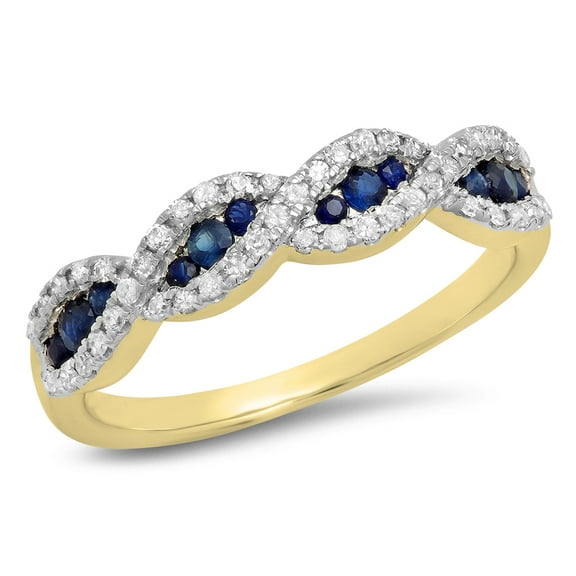 Dazzlingrock Collection 10K Blue Sapphire & White Diamond Swirl Wedding Band, Yellow Gold, Size 5.5