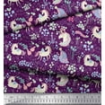 thumbnail image 2 of Soimoi Purple polyester Crepe Fabric Unicorn & Floral Print Sewing Fabric Yard 42 Inch Wide, 2 of 3