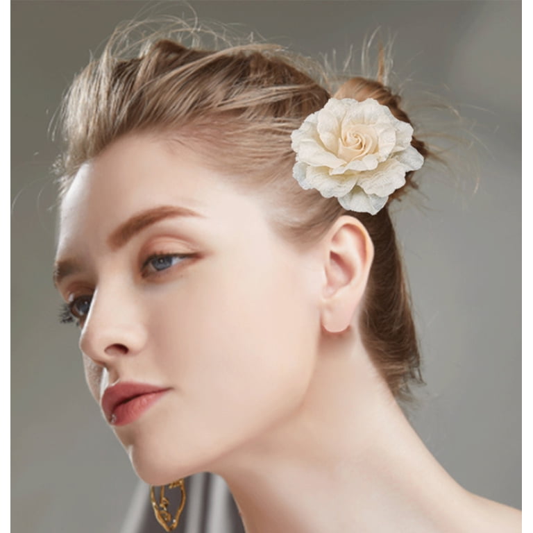 Camellias Flower Hair Clip Brooch Pin Cream Elegant Accessory Women Meilliwish Camellia Flower Hair Clip Brooch (Cream  main image 3