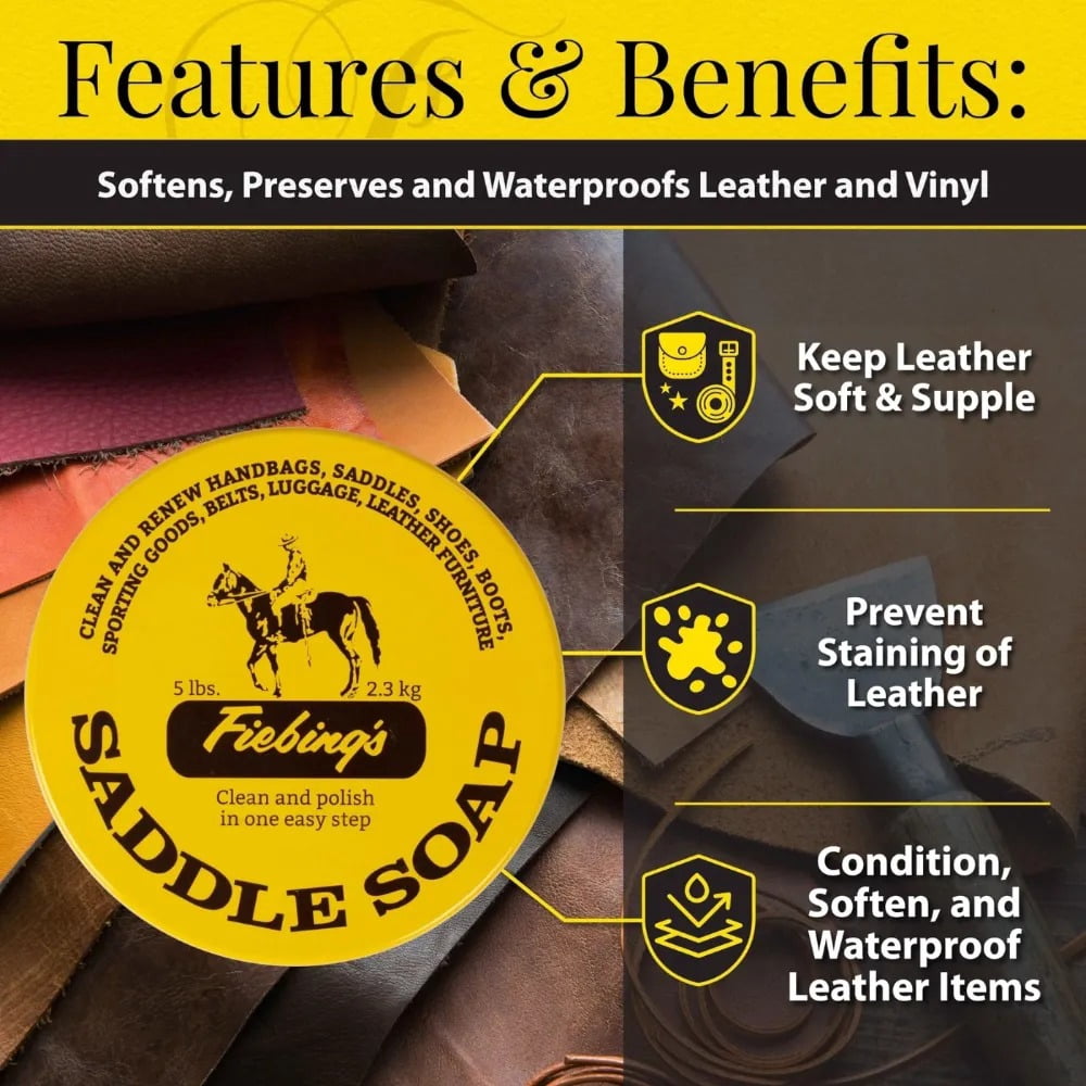 Fiebing's Yellow Saddle Soap for Leather (5 Pounds) - Leather Cleaner & Conditioner to Soften, Protect & Restore Leathercraft - Leather Soap for Car Seat, Couch, Shoe, Purse, Boot, Bag, & Saddles
