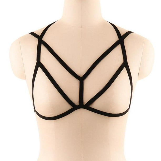 Alluring Women Harness Bra Elastic Cupless Cage Bra Body Cross Hollow Out Caged  Bra Top Strappy Harness Lingerie 
