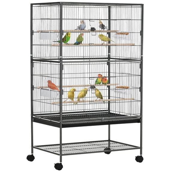 PawHut 52" Steel Bird Cage with Rolling Stand, Dark Grey